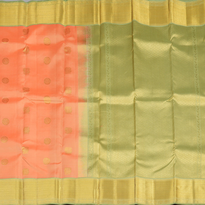 Hayagrivas Peach Orange Handloom Kanjivaram Silk Saree with Elaichi Green Border KBE376E3-3