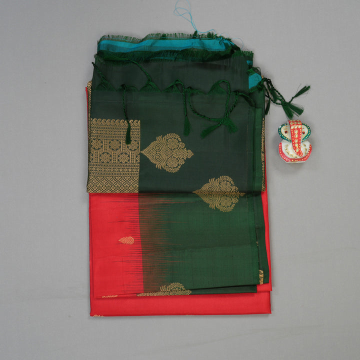 Hayagrivas Handloom Soft Silk Saree in Dazzling Red KBE377E12-4