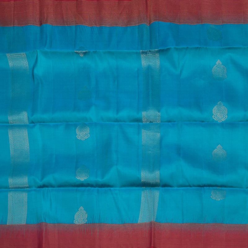 Hayagrivas Handloom Blue-Green Soft Silk Saree with Red Border KBE377E14-4