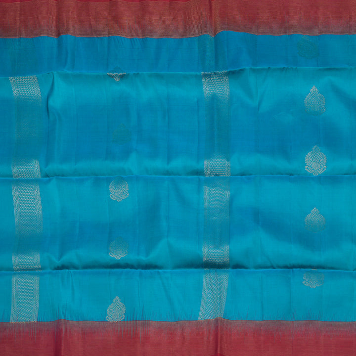 Hayagrivas Handloom Blue-Green Soft Silk Saree with Red Border KBE377E14-4
