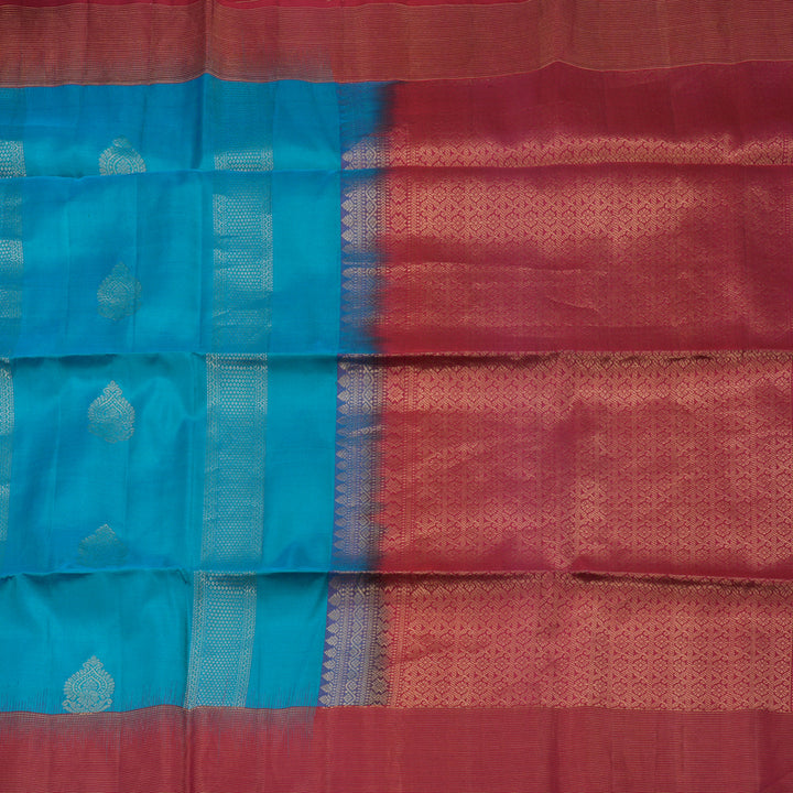 Hayagrivas Handloom Blue-Green Soft Silk Saree with Red Border KBE377E14-4