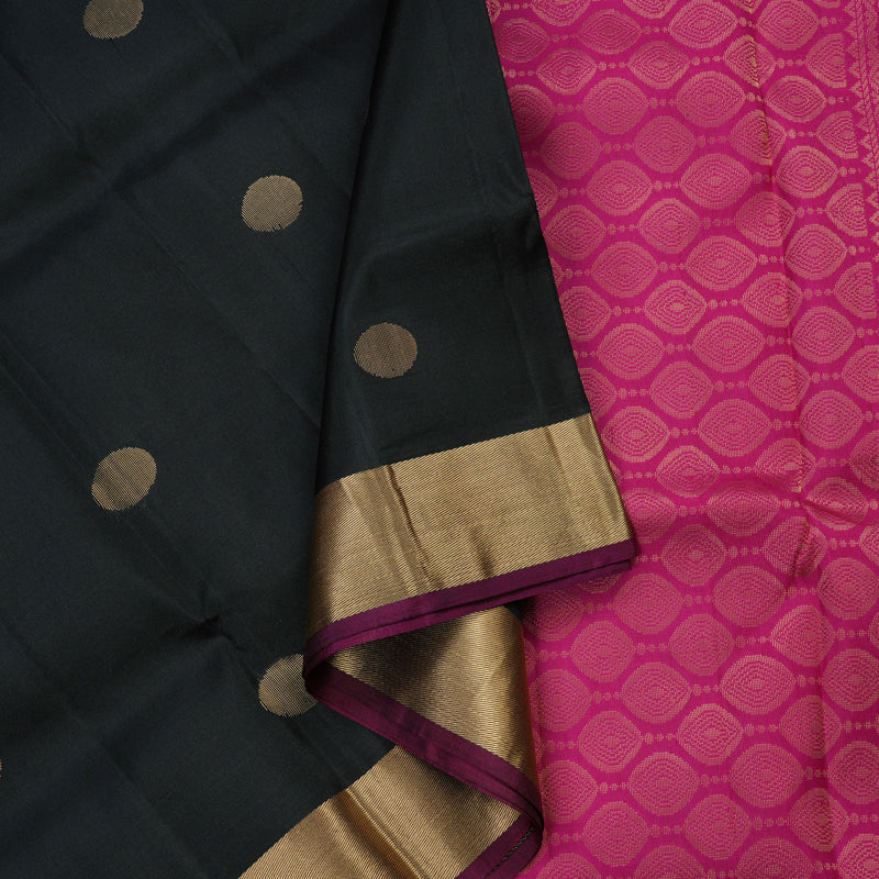 Hayagrivas Handloom Soft Silk Saree in Royal Black KBE379E1-10