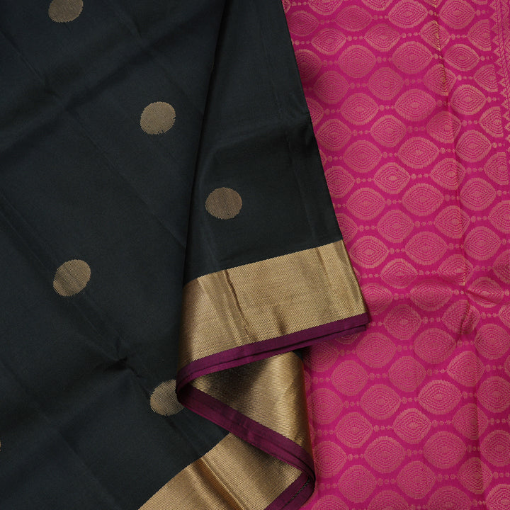 Hayagrivas Handloom Soft Silk Saree in Royal Black KBE379E1-10