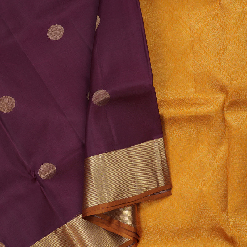 Hayagrivas Handloom Pure Soft Silk Saree in Dark Purple with Mustard Yellow KBE379E1-12