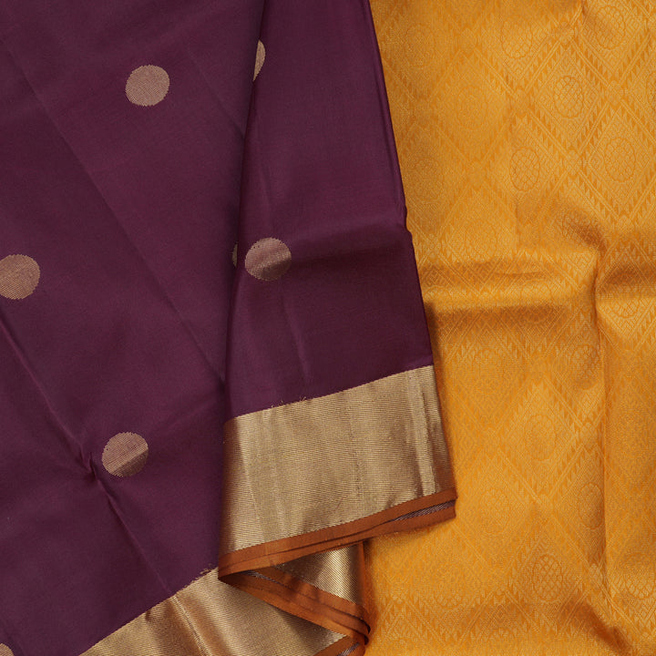 Hayagrivas Handloom Pure Soft Silk Saree in Dark Purple with Mustard Yellow KBE379E1-12