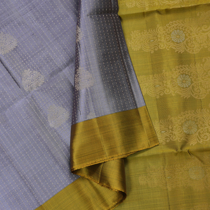 Hayagrivas Pure Soft Silk Saree in delicate Lilac with Olive Yellow KBE379E3-6