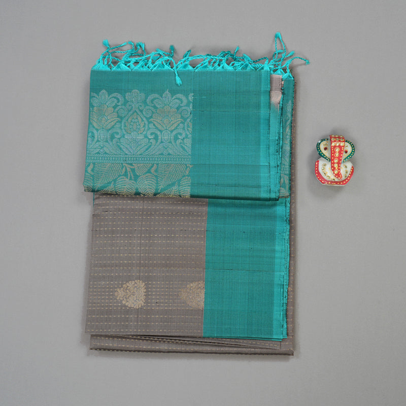 Hayagrivas Pure Soft Silk Saree in Teal with Ash Grey KBE379E3-9