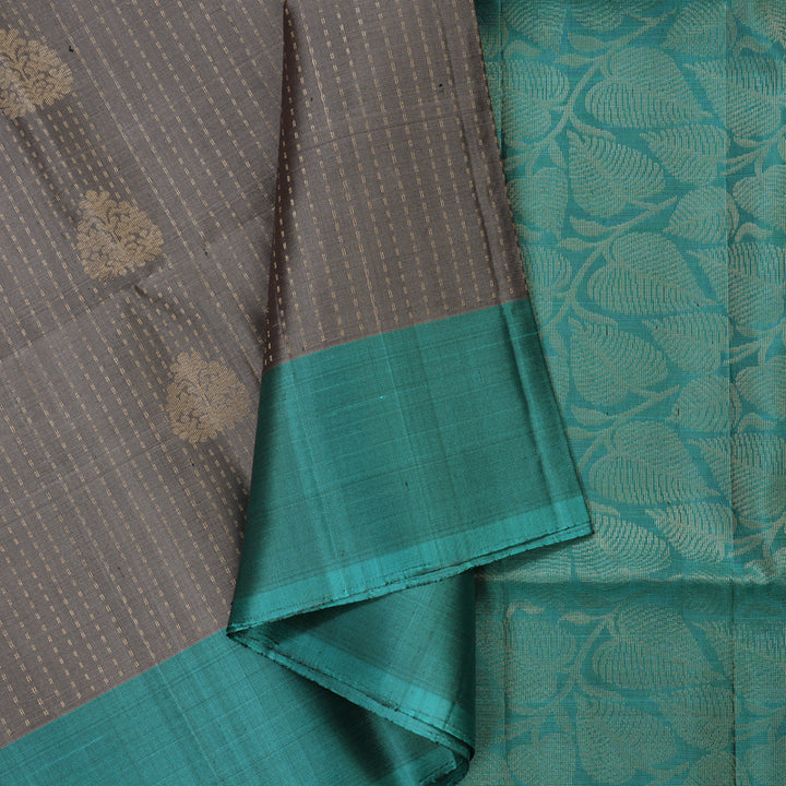 Hayagrivas Pure Soft Silk Saree in Teal with Ash Grey KBE379E3-9