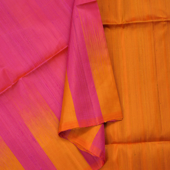 Hayagrivas Handloom Kanjivaram soft silk saree in Orangish pink with manga yellow KBE380E1-10