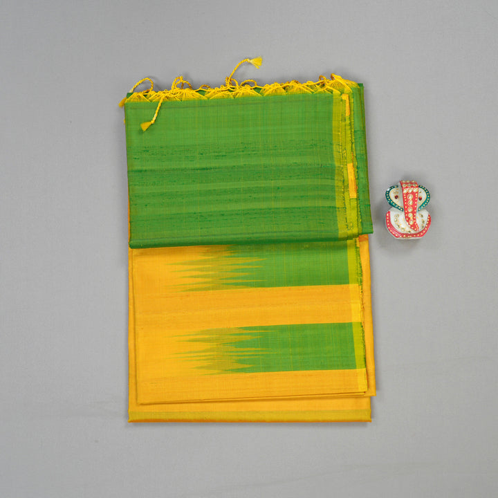 Hayagrivas Handloom Kanjivaram soft silk saree in Mustard yellow with light green KBE380E1-11