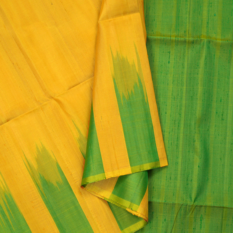 Hayagrivas Handloom Kanjivaram soft silk saree in Mustard yellow with light green KBE380E1-11