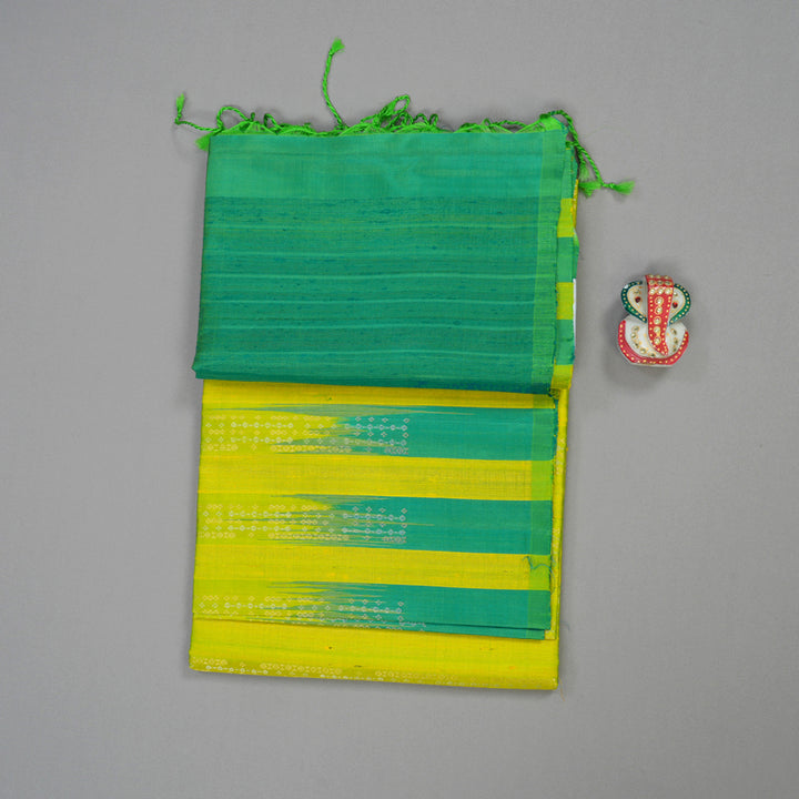 Hayagrivas Pure Soft Silk Saree in Neon Yellow with Pastel green KBE380E3-11