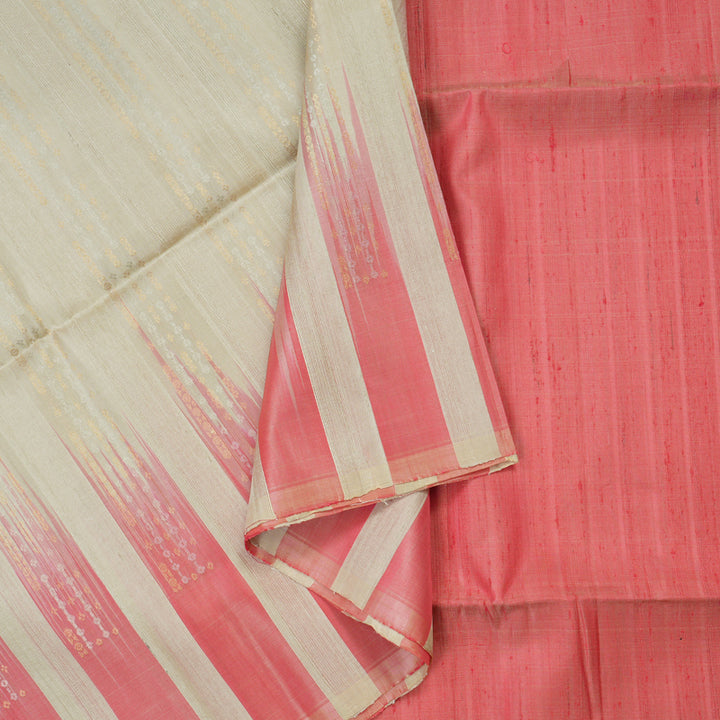 Hayagrivas Handloom kanjivaram soft silk saree in Half white with baby pink KBE380E3-8