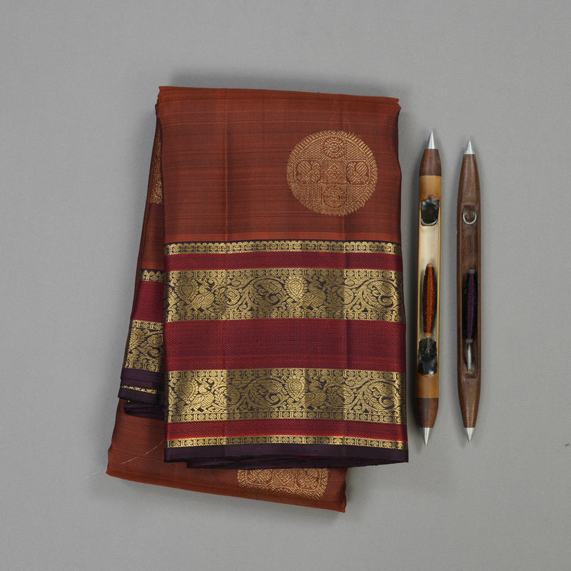 Hayagrivas Handloom Pure Kanjivaram Silk Saree in Rich Burnt Orange KBE384E12-1