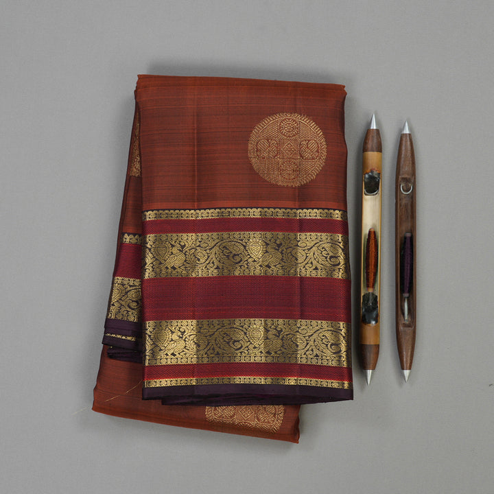 Hayagrivas Handloom Pure Kanjivaram Silk Saree in Rich Burnt Orange KBE384E12-1