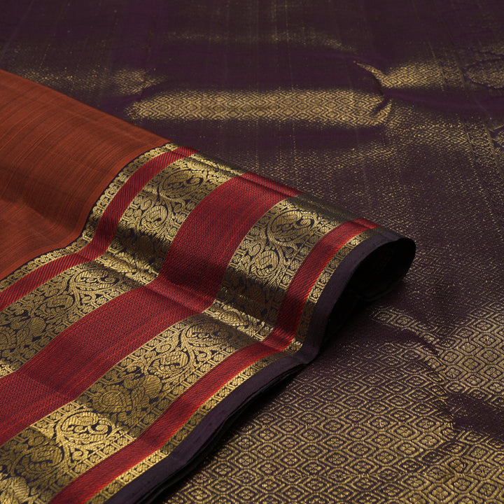 Hayagrivas Handloom Pure Kanjivaram Silk Saree in Rich Burnt Orange KBE384E12-1