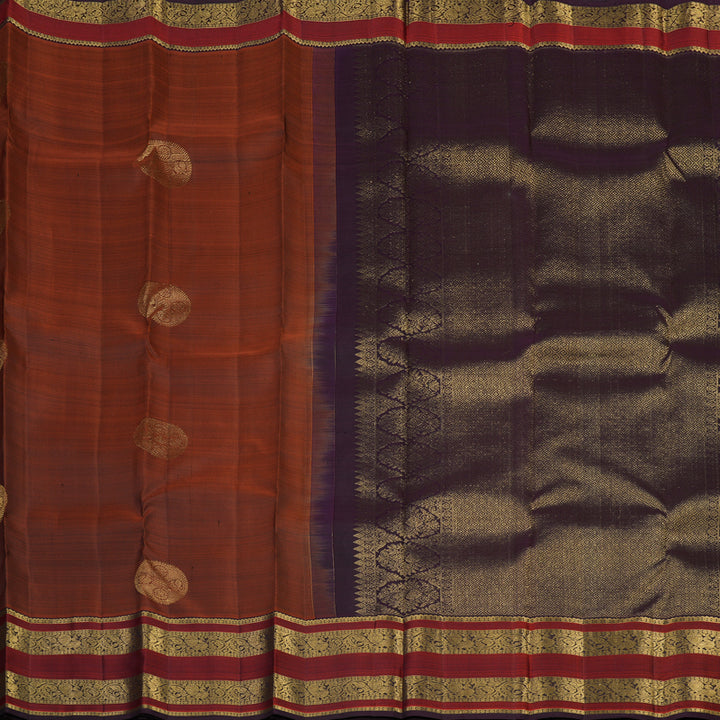 Hayagrivas Handloom Pure Kanjivaram Silk Saree in Rich Burnt Orange KBE384E12-1