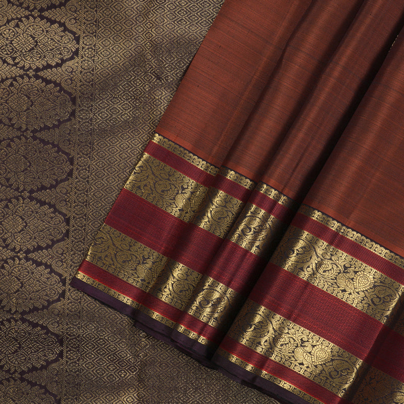 Hayagrivas Handloom Pure Kanjivaram Silk Saree in Rich Burnt Orange KBE384E12-1