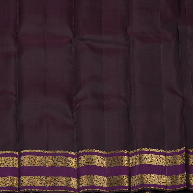 Hayagrivas Handloom Kanjivaram silk saree in rich Teal Blue with Dark Brown KBE384E12-2