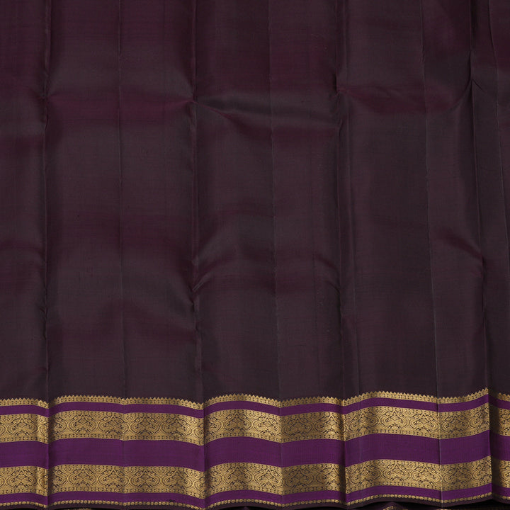 Hayagrivas Handloom Kanjivaram silk saree in rich Teal Blue with Dark Brown KBE384E12-2