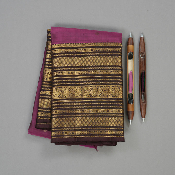 Hayagrivas Handloom Kanjivaram silk saree in Purple with dark brown KBE384E2-1
