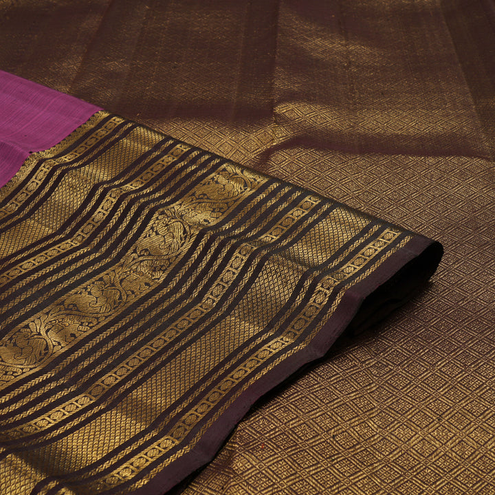 Hayagrivas Handloom Kanjivaram silk saree in Purple with dark brown KBE384E2-1