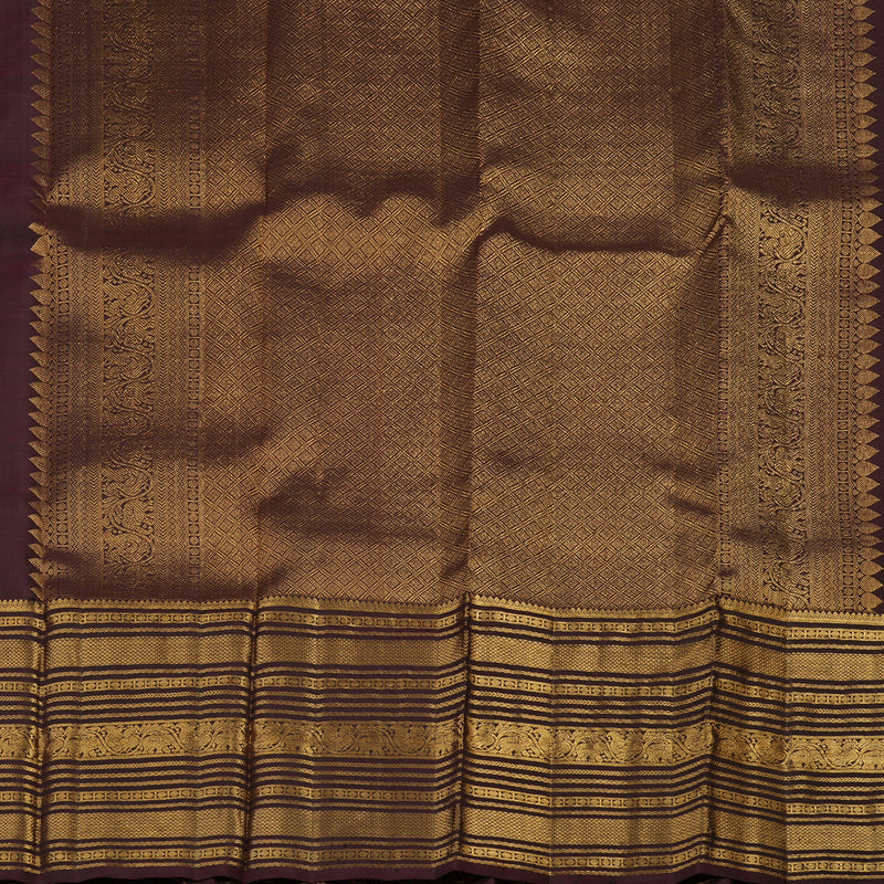 Hayagrivas Handloom Kanjivaram silk saree in Purple with dark brown KBE384E2-1