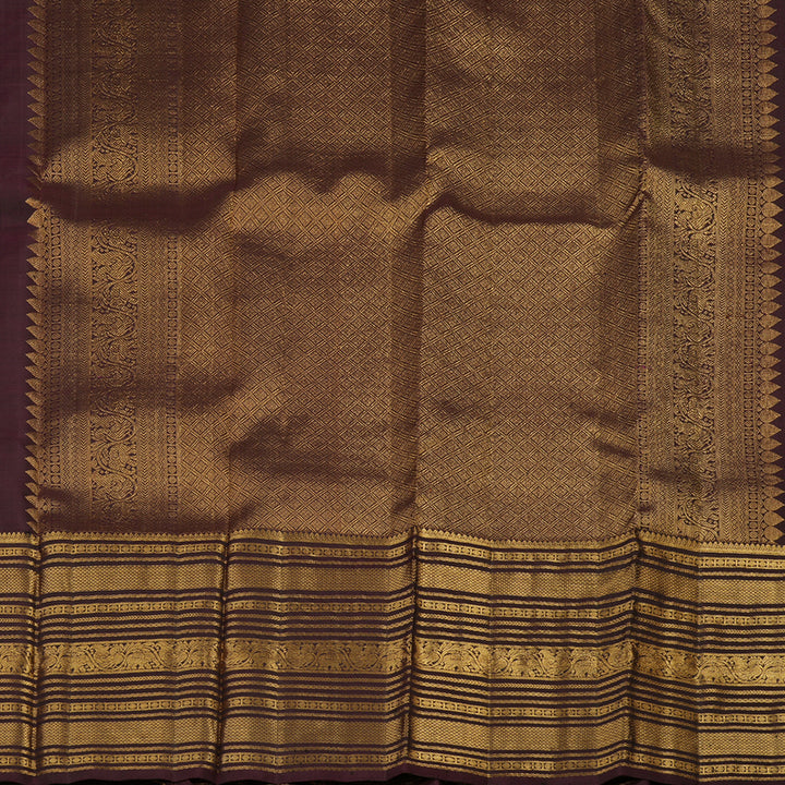 Hayagrivas Handloom Kanjivaram silk saree in Purple with dark brown KBE384E2-1