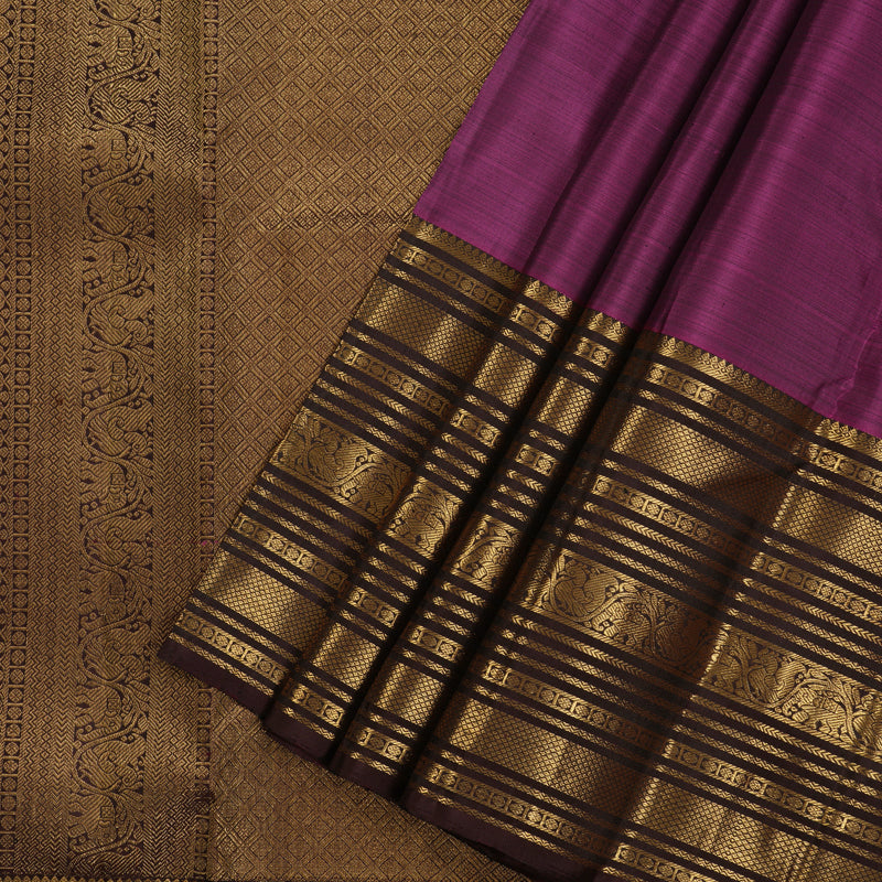 Hayagrivas Handloom Kanjivaram silk saree in Purple with dark brown KBE384E2-1