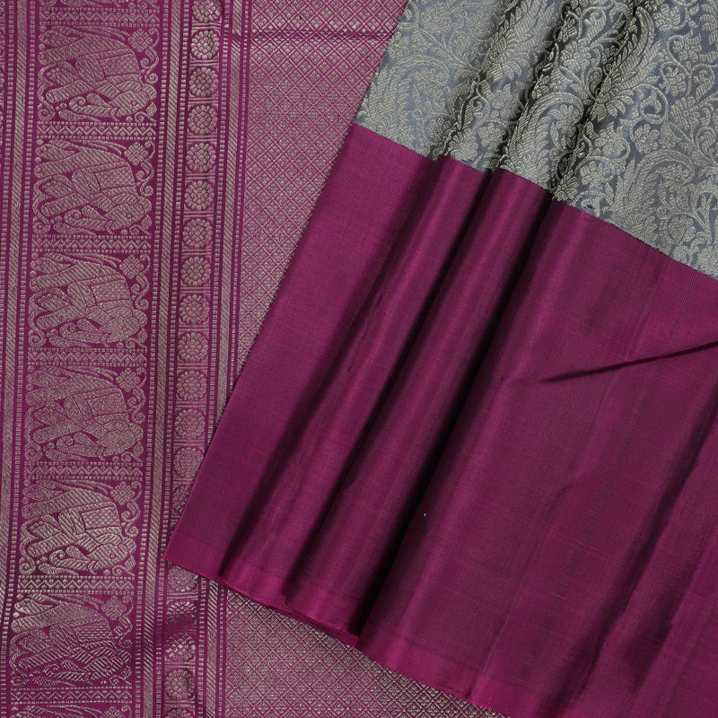 Hayagrivas Handloom Pure Kanjivaram Silk Saree in Enchanting Dark Grey KBE384E25-1