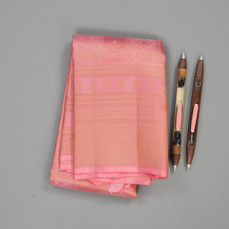 Hayagrivas Handloom Pure Kanjivaram Silk Saree in Graceful Peach Pink KBE385E1-13