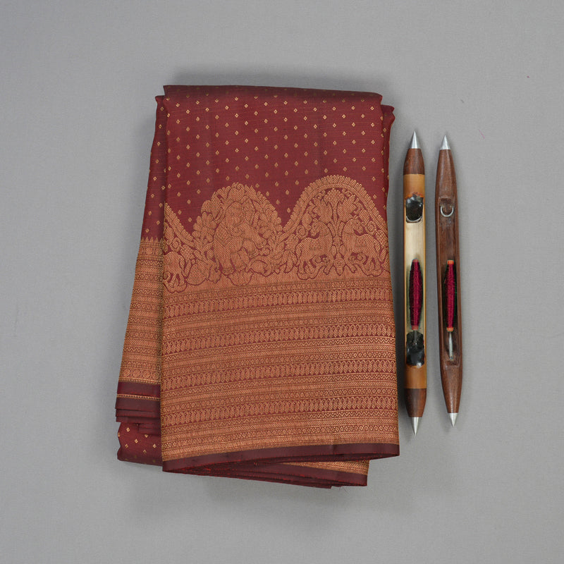 Hayagrivas Handloom Pure Kanjivaram Silk Saree in Opulent Wine Maroon KBE385E1-7