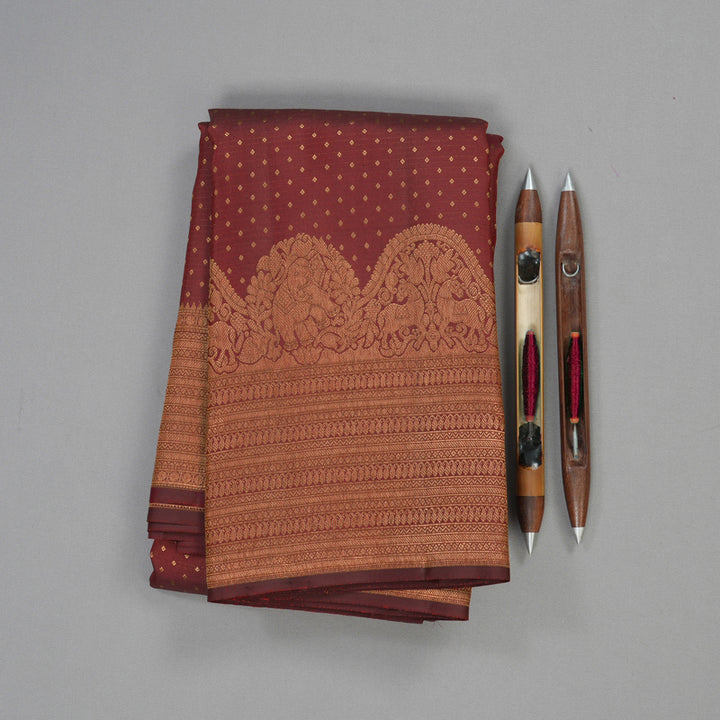 Hayagrivas Handloom Pure Kanjivaram Silk Saree in Opulent Wine Maroon KBE385E1-7