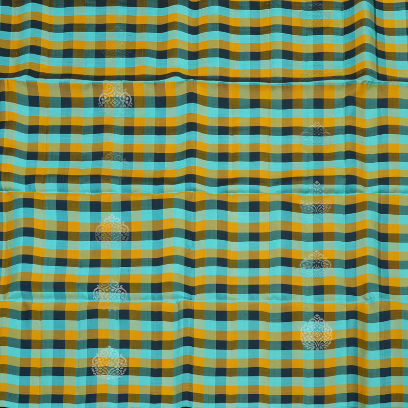 Hayagrivas Pure Soft Silk Saree in Multicolour Checks with Sky Blue Borderless KBE387E3-1