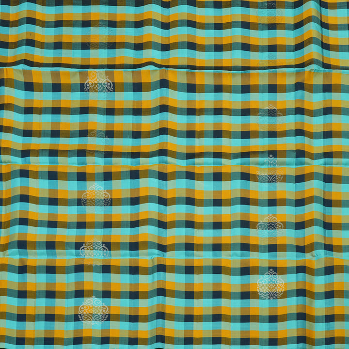 Hayagrivas Pure Soft Silk Saree in Multicolour Checks with Sky Blue Borderless KBE387E3-1