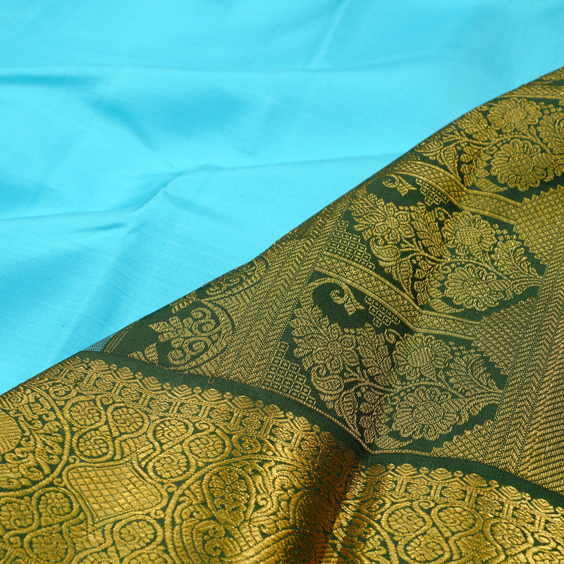 Hayagrivas Sea Blue Handloom Kanjivaram Silk Saree with Bottle Green Border KBE38D2-1