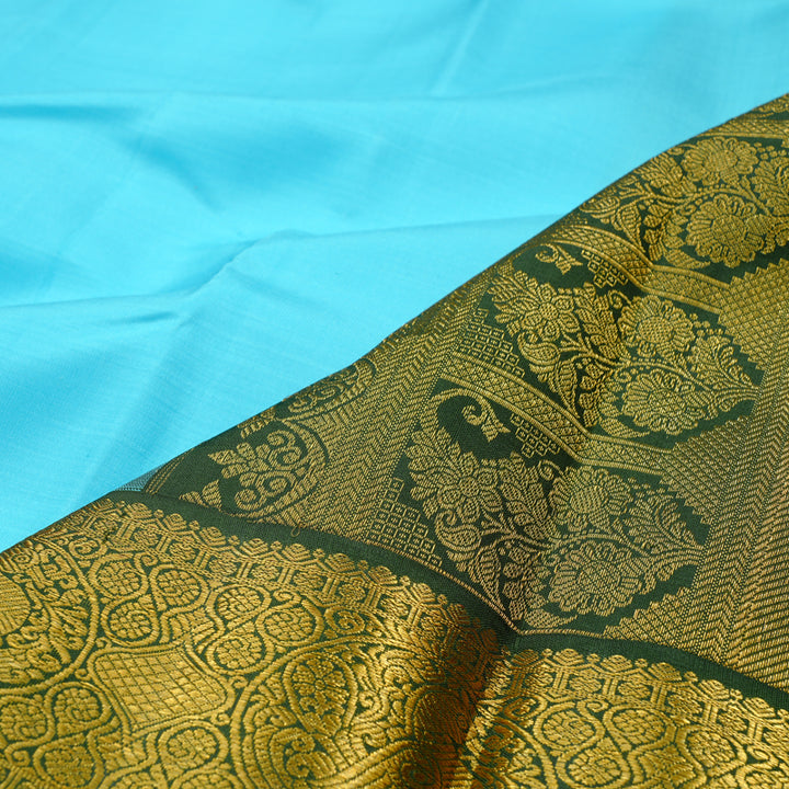 Hayagrivas Sea Blue Handloom Kanjivaram Silk Saree with Bottle Green Border KBE38D2-1