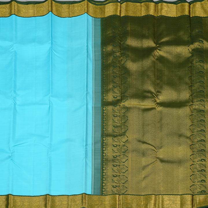 Hayagrivas Sea Blue Handloom Kanjivaram Silk Saree with Bottle Green Border KBE38D2-1
