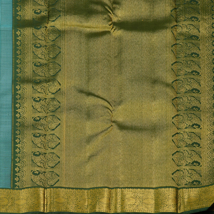 Hayagrivas Sea Blue Handloom Kanjivaram Silk Saree with Bottle Green Border KBE38D2-1