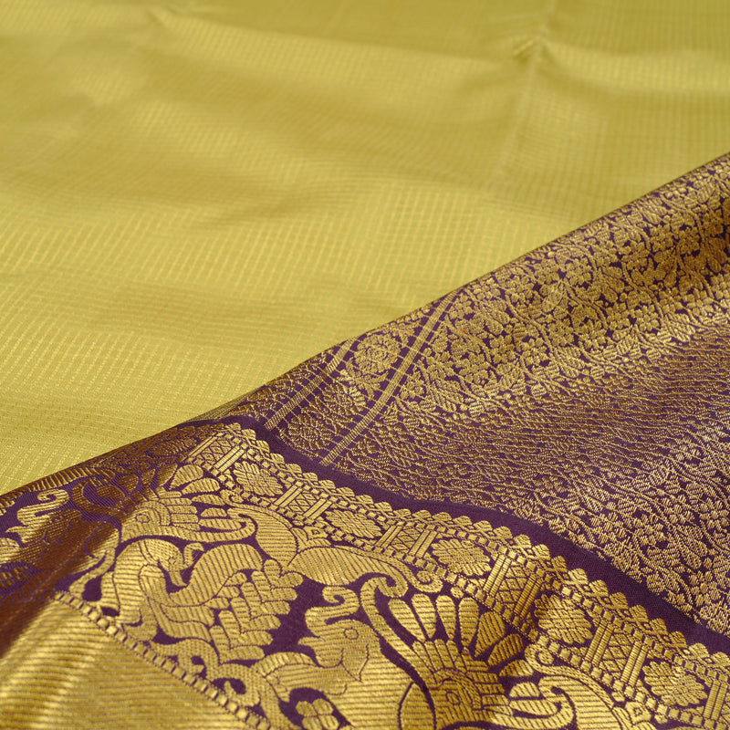 Hayagrivas Sandal Yellow Handloom Kanjivaram Silk Saree with Purple Border KBE38D3-1