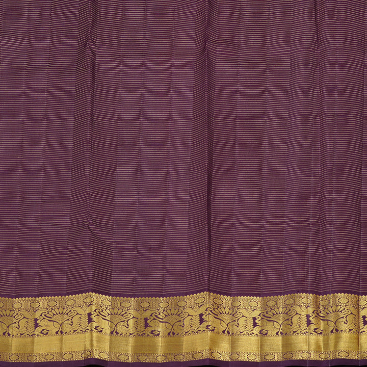 Hayagrivas Sandal Yellow Handloom Kanjivaram Silk Saree with Purple Border KBE38D3-1