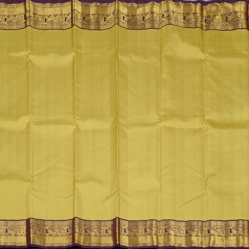 Hayagrivas Sandal Yellow Handloom Kanjivaram Silk Saree with Purple Border KBE38D3-1