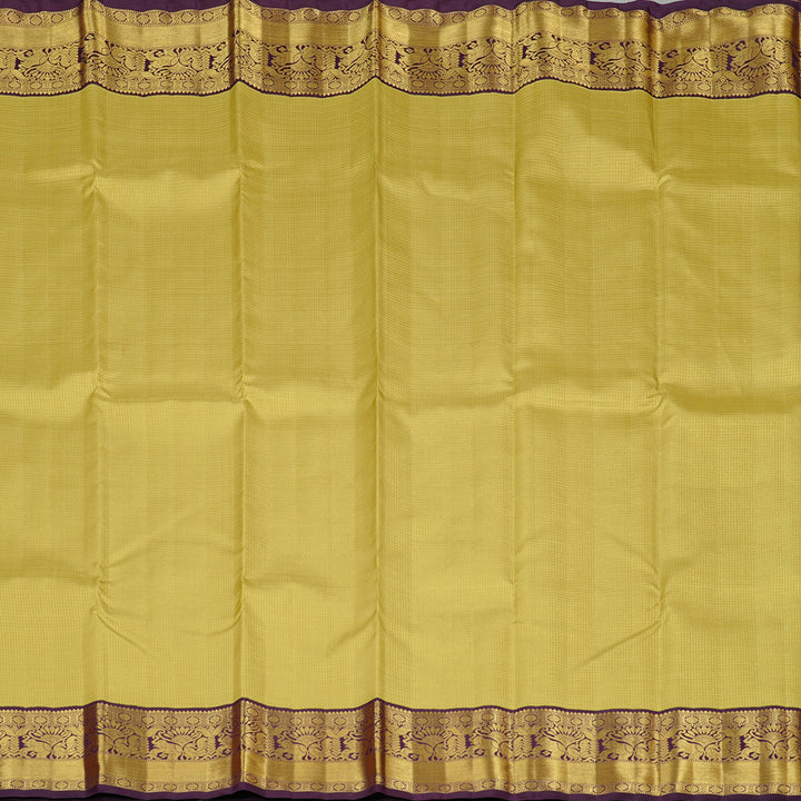 Hayagrivas Sandal Yellow Handloom Kanjivaram Silk Saree with Purple Border KBE38D3-1