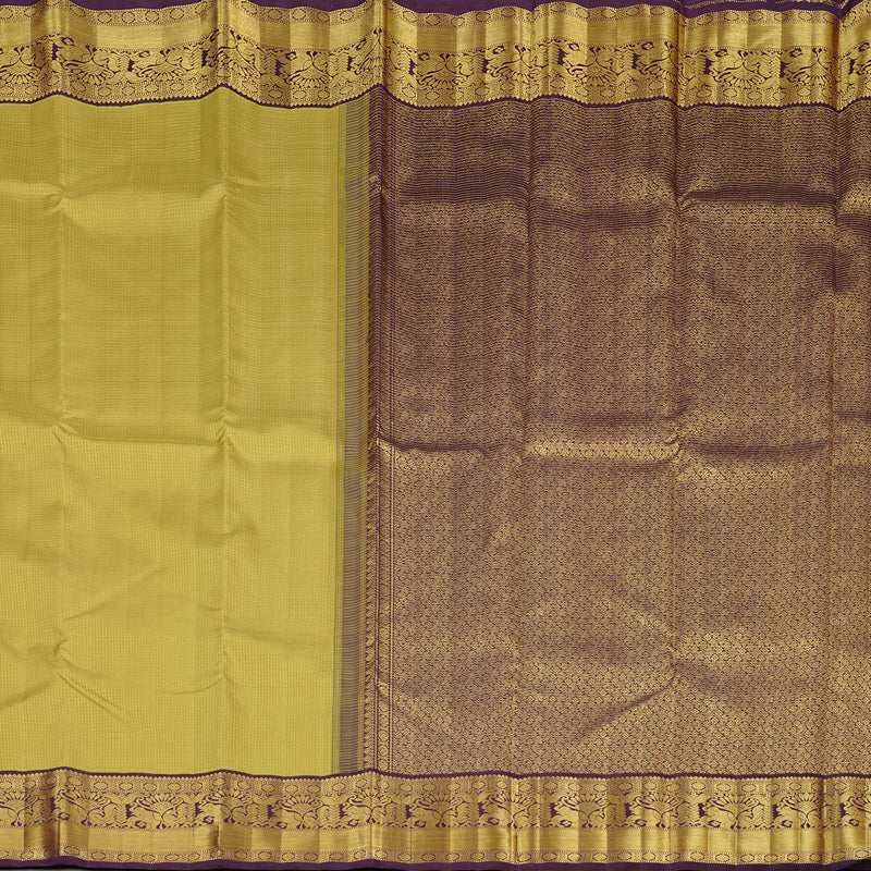 Hayagrivas Sandal Yellow Handloom Kanjivaram Silk Saree with Purple Border KBE38D3-1