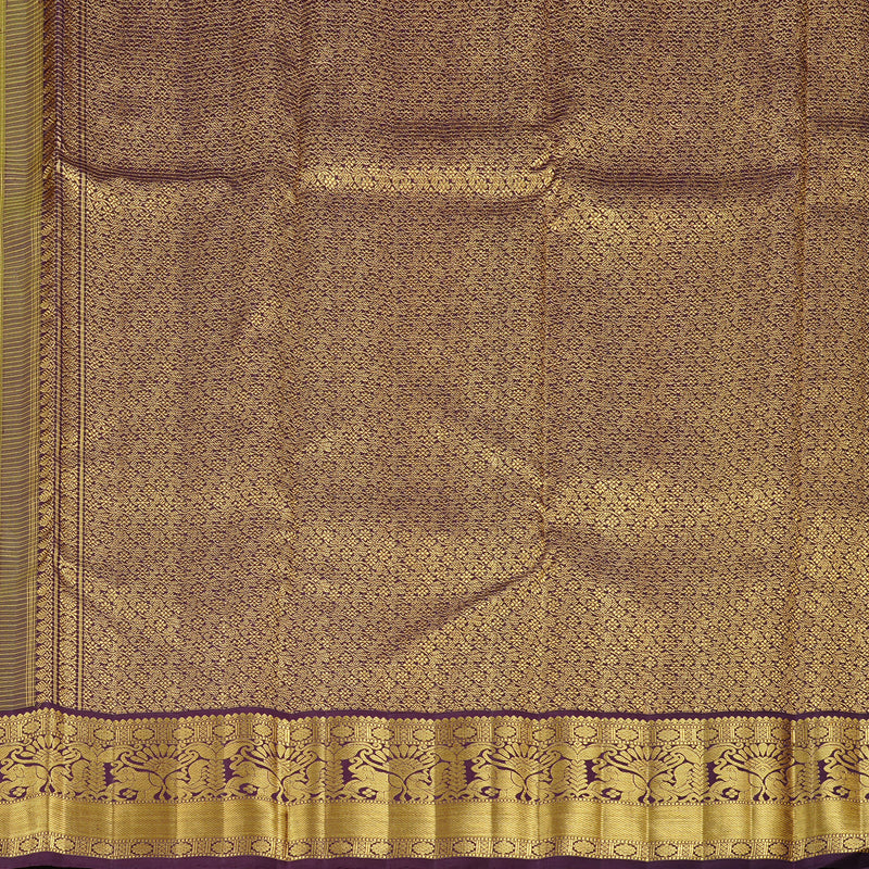 Hayagrivas Sandal Yellow Handloom Kanjivaram Silk Saree with Purple Border KBE38D3-1