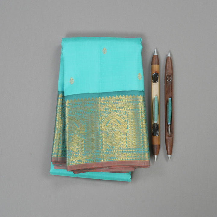 Hayagrivas Sky Blue Handloom Kanjivaram Silk Saree with Dark Sky Blue Border KBE395E1-3
