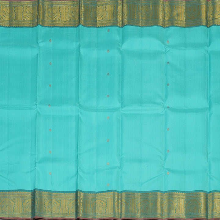 Hayagrivas Sky Blue Handloom Kanjivaram Silk Saree with Dark Sky Blue Border KBE395E1-3
