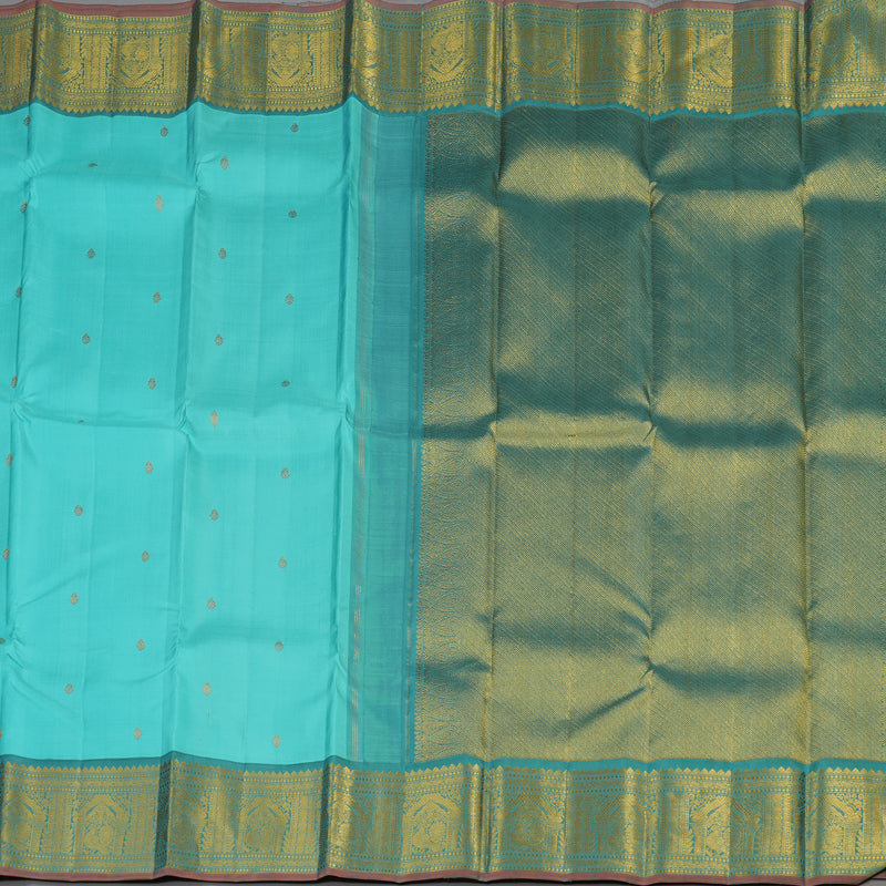 Hayagrivas Sky Blue Handloom Kanjivaram Silk Saree with Dark Sky Blue Border KBE395E1-3