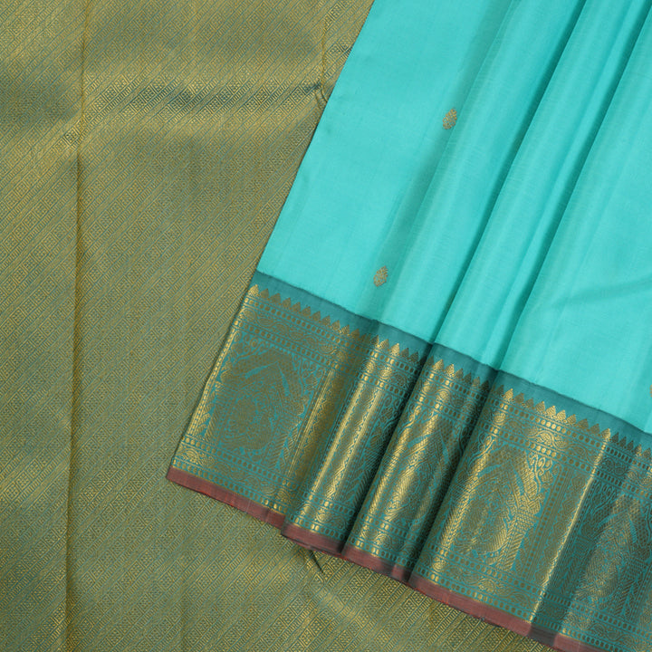 Hayagrivas Sky Blue Handloom Kanjivaram Silk Saree with Dark Sky Blue Border KBE395E1-3