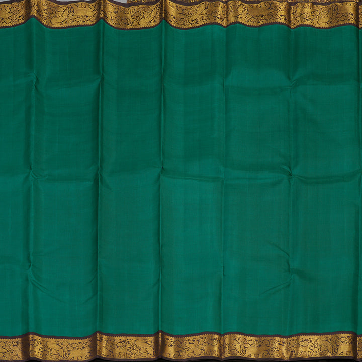 Hayagrivas Handloom Kanjivaram silk saree in Teal green with Korvai contrast dark brown KBE395E3-1